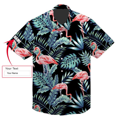 Pink Flamingo Tropical Custom Name Aloha Hawaiian Shirt For Summer, Blue Forest Jungle Pattern Personalized Hawaiian Shirts Outfit For Men Women - Amzanimalsgift