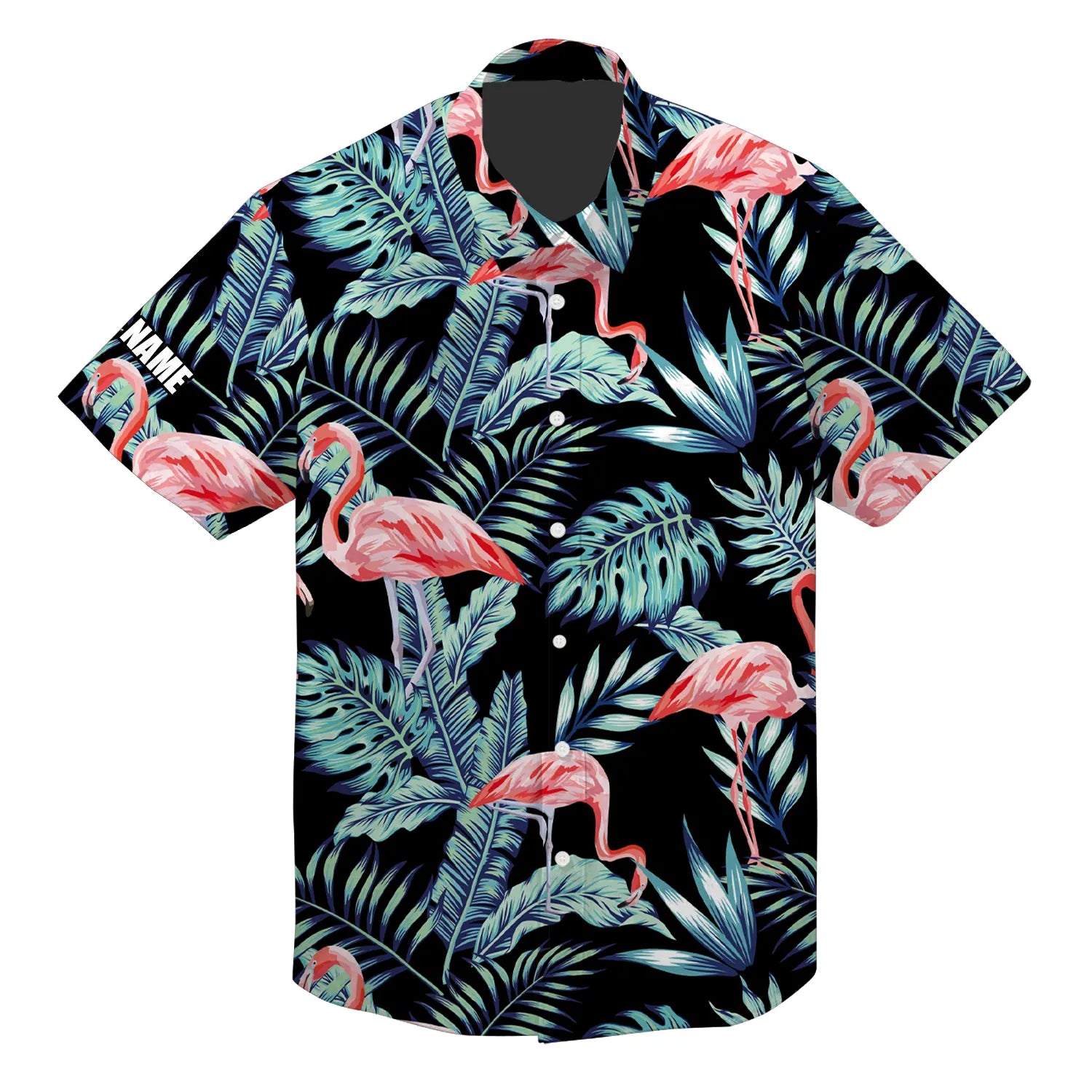 Pink Flamingo Tropical Custom Name Aloha Hawaiian Shirt For Summer, Blue Forest Jungle Pattern Personalized Hawaiian Shirts Outfit For Men Women - Amzanimalsgift