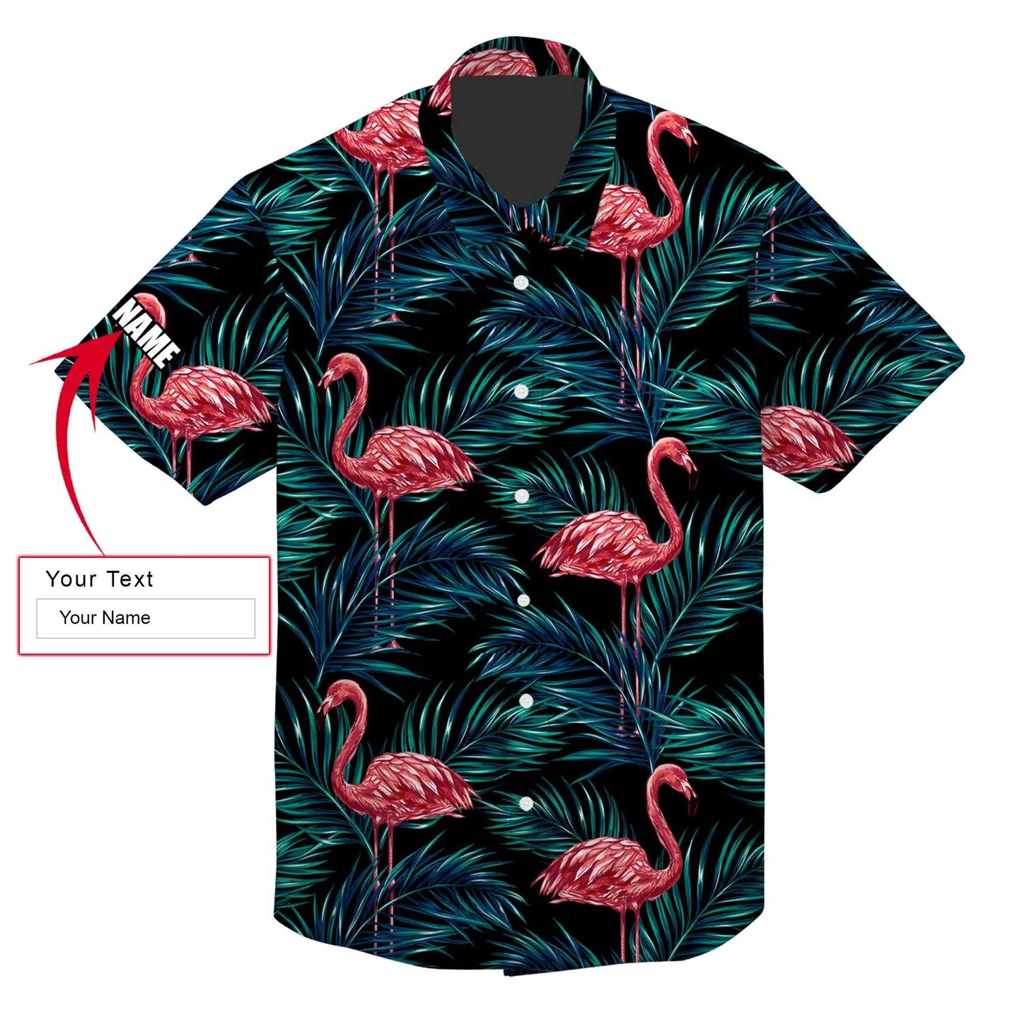 Pink Flamingo Tropical Custom Name Aloha Hawaiian Shirt For Summer, Palm Leaves Floral Pattern Personalized Hawaiian Shirts Outfit For Men Women - Amzanimalsgift