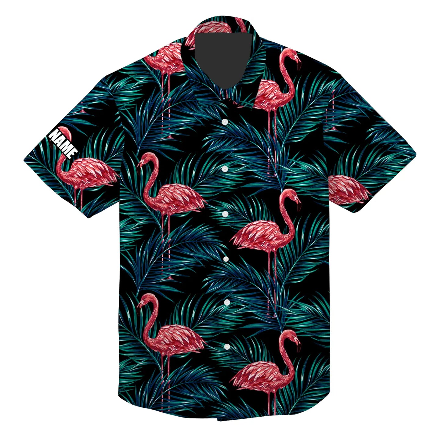 Pink Flamingo Tropical Custom Name Aloha Hawaiian Shirt For Summer, Palm Leaves Floral Pattern Personalized Hawaiian Shirts Outfit For Men Women - Amzanimalsgift