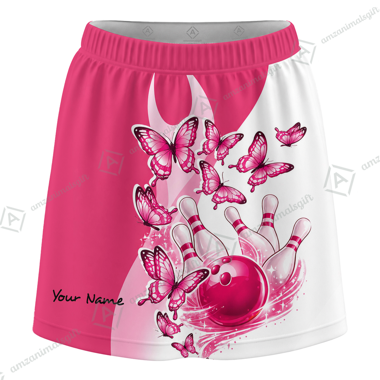 Customized Bowling Trouser Skirts With Shorts Underneath, Bowling Butterflies Trail Vector With Pockets