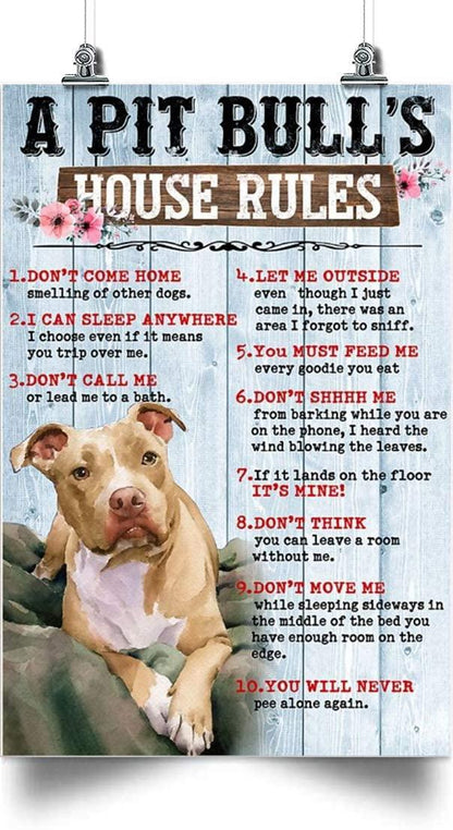 Pit Bull Portrait Canvas - A Pit Bull's House Rules - Gift For Family, Friends, Dog Lovers, Pit Bull Lovers - Amzanimalsgift