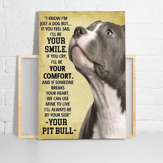 Pit Bull Portrait Canvas - I Know I'm Just A Dog But If You Feel Sad I'll Be Your Smile Canvas, Perfect Gift For Dog Lover, Pit Bull Lover - Amzanimalsgift