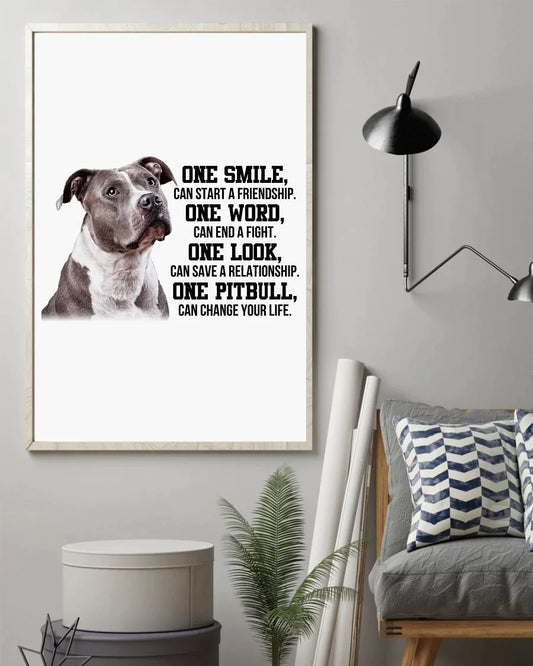 Pit Bull Portrait Canvas - Pitbull One Smile Can Start A Friendship Canvas, Perfect Gift For Dog Lover, Pit Bull Lover - Amzanimalsgift