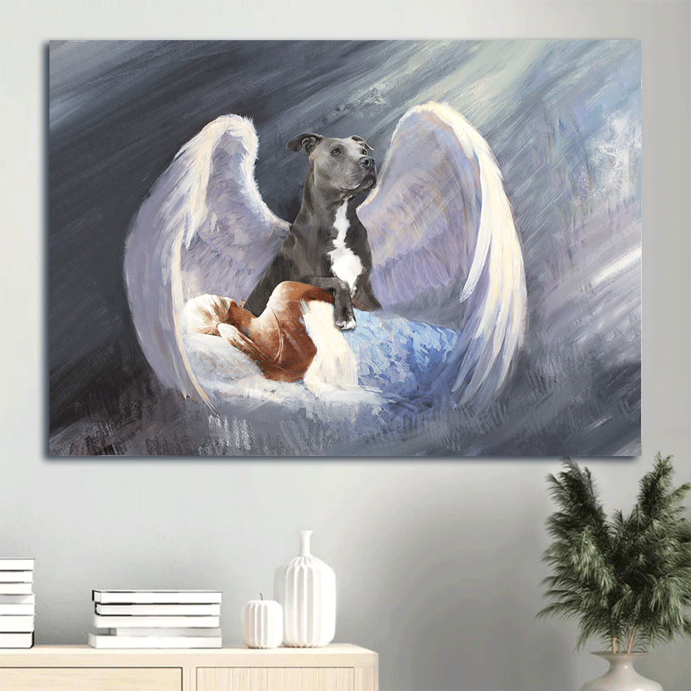 Pit Bull Premium Wrapped Landscape Canvas - Pit Bull, Sleeping Girl, Beautiful Wings, I'll Protect You - Perfect Gift For Pit Bull Lovers - Amzanimalsgift