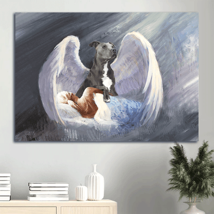 Pit Bull Premium Wrapped Landscape Canvas - Pit Bull, Sleeping Girl, Beautiful Wings, I'll Protect You - Perfect Gift For Pit Bull Lovers - Amzanimalsgift