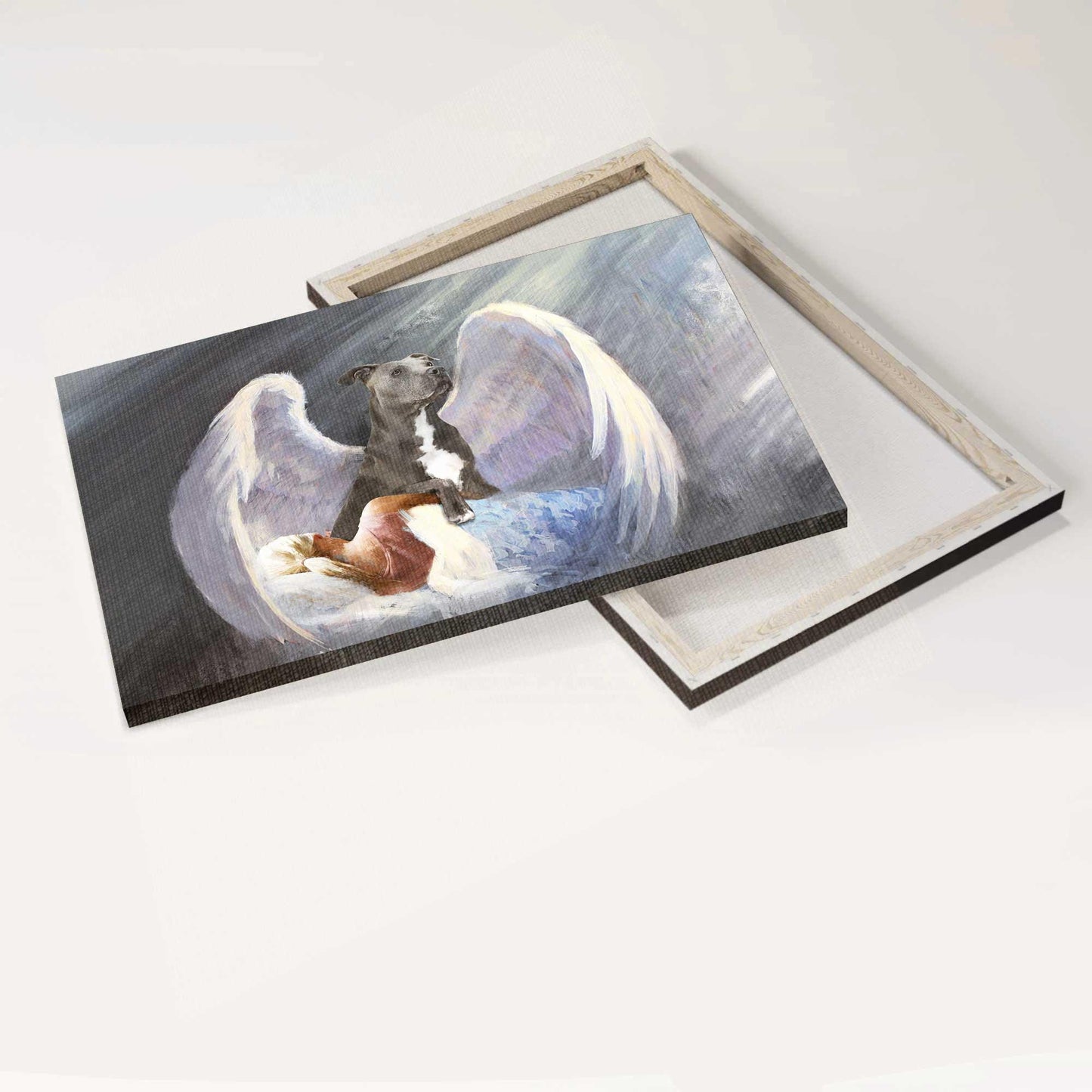 Pit Bull Premium Wrapped Landscape Canvas - Pit Bull, Sleeping Girl, Beautiful Wings, I'll Protect You - Perfect Gift For Pit Bull Lovers - Amzanimalsgift