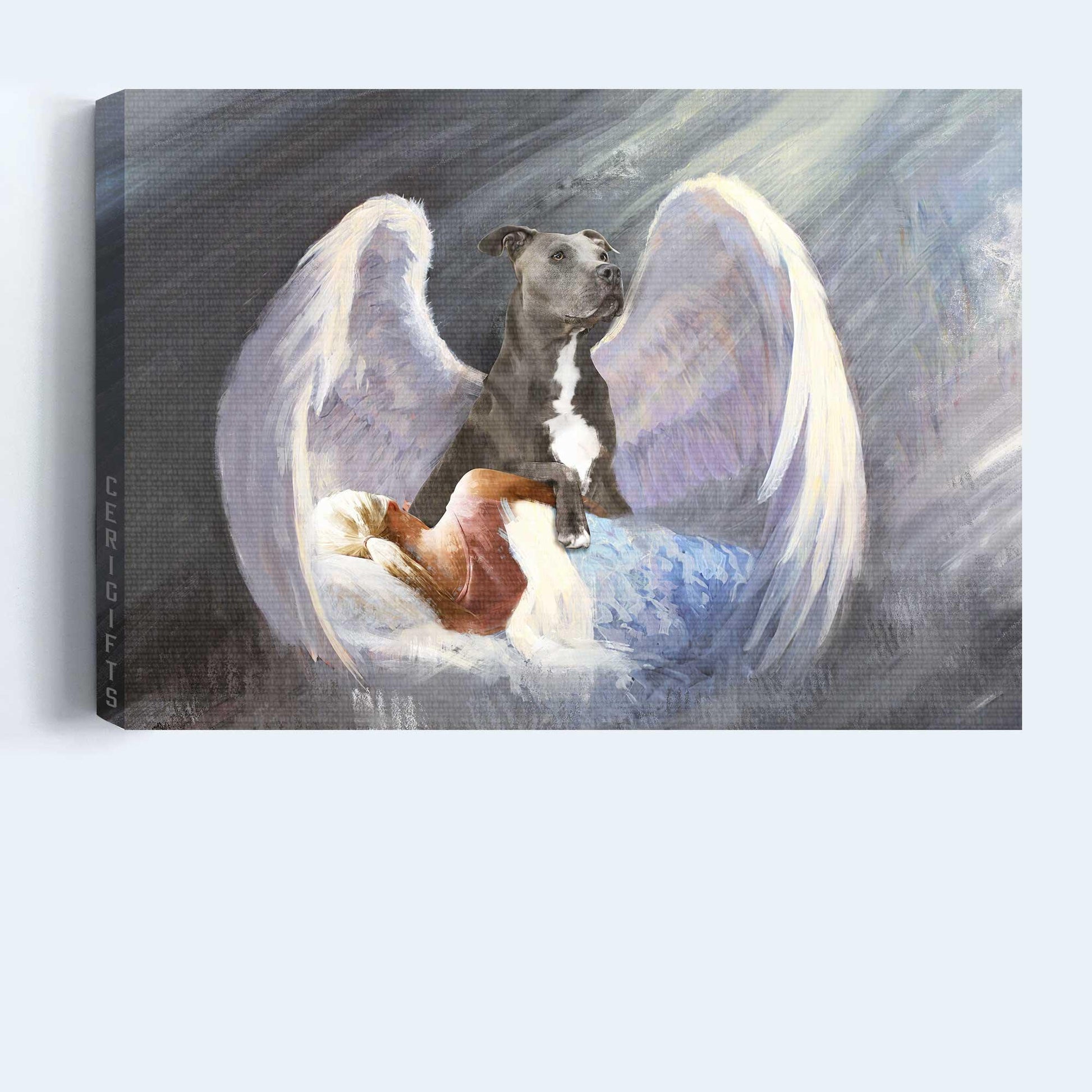 Pit Bull Premium Wrapped Landscape Canvas - Pit Bull, Sleeping Girl, Beautiful Wings, I'll Protect You - Perfect Gift For Pit Bull Lovers - Amzanimalsgift