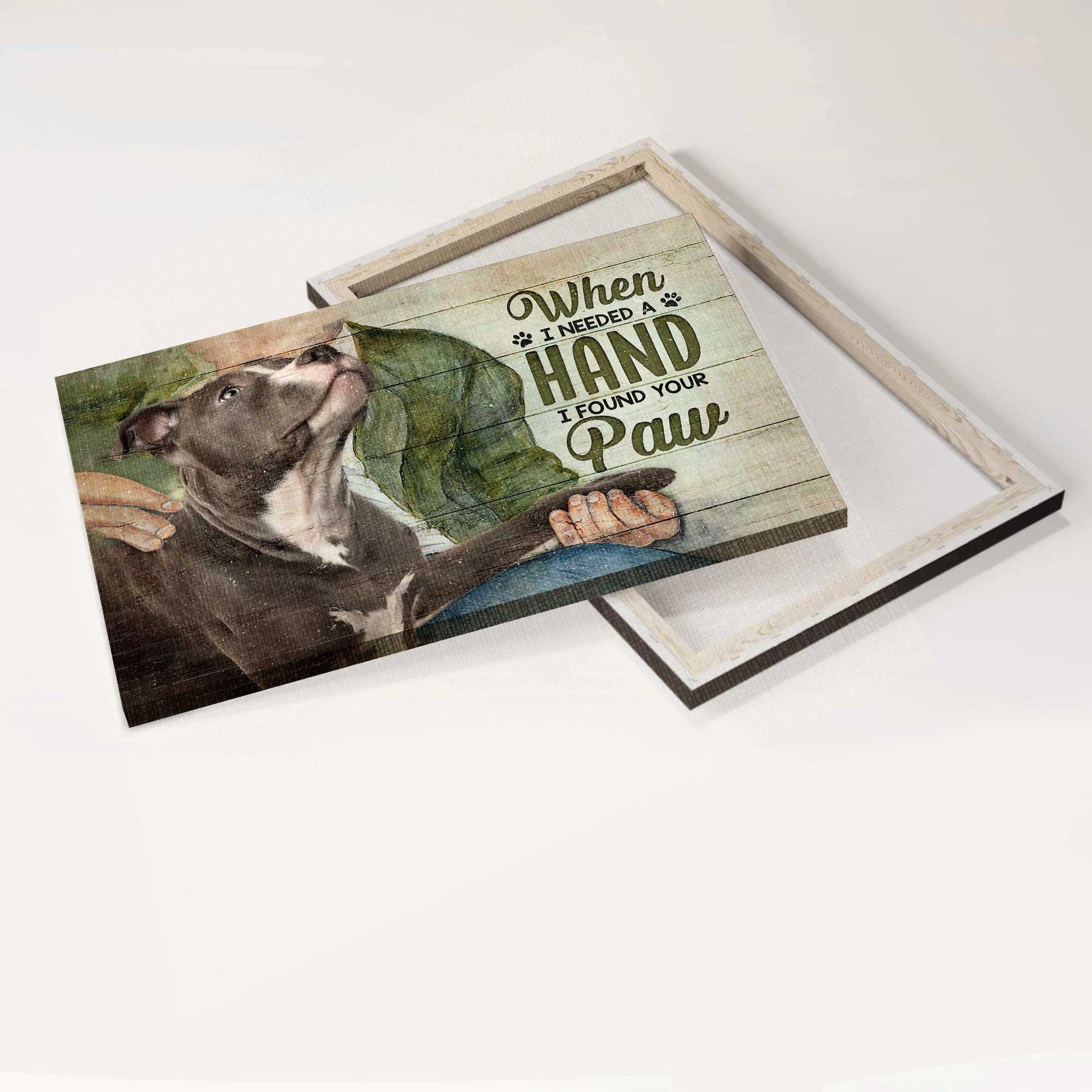 Pit Bull Premium Wrapped Landscape Canvas - Pit Bull, When I needed A Hand I Found My Dog's Paw - Perfect Gift For Pit Bull Lovers - Amzanimalsgift