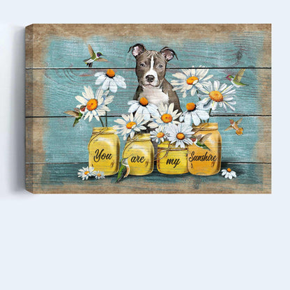 Pit Bull Premium Wrapped Landscape Canvas - Pitt Bull Painting, Daisy Flowers, Hummingbird, You Are My Sunshine - Gift For Pitt Bull Lovers - Amzanimalsgift