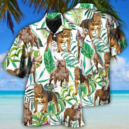 Pitbull Aloha Hawaii Shirt - Pitbull And Tropical Leaf Hawaiian Shirt For Summer - Perfect Gift For Dog Lovers, Friend, Family - Amzanimalsgift