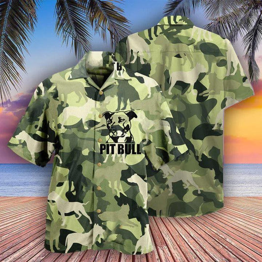 Pitbull Aloha Hawaii Shirt - Pitbull Camouflage Style Hawaiian Shirt For Summer - Perfect Gift For Dog Lovers, Friend, Family - Amzanimalsgift