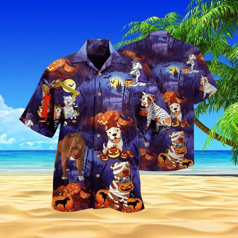 Pitbull Aloha Hawaiian Shirt - Funny Pitbull Hawaiian Shirt, Halloween Night Hawaiian Shirt For Men & Women, Pitbull Lover - Amzanimalsgift