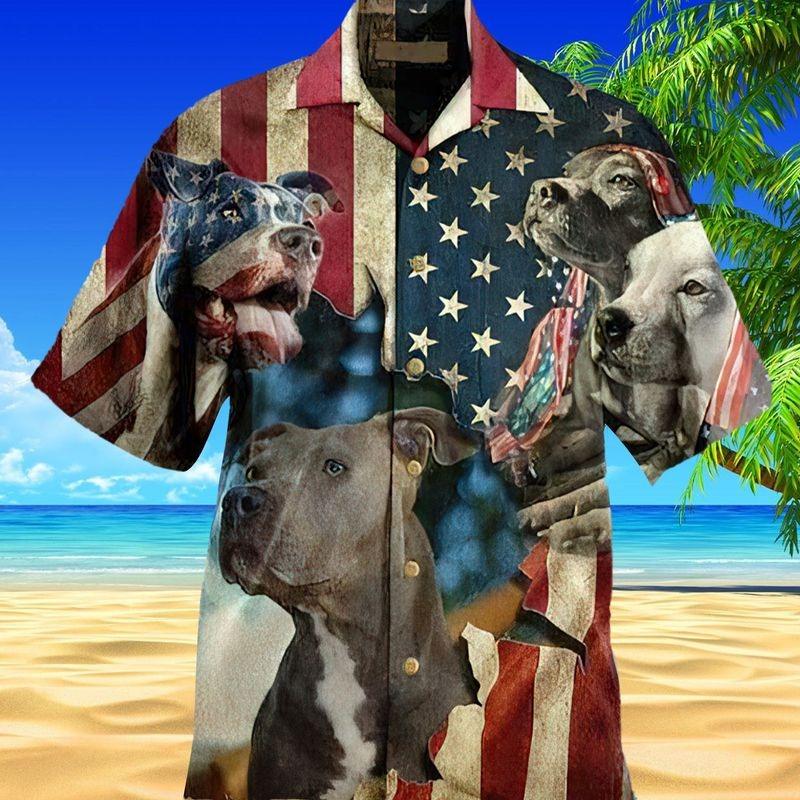 Pitbull Aloha Hawaiian Shirt - Pitbull Protect American Hawaiian Shirt, US Flag Hawaiian Shirt For Men & Women, Pitbull Lover - Amzanimalsgift