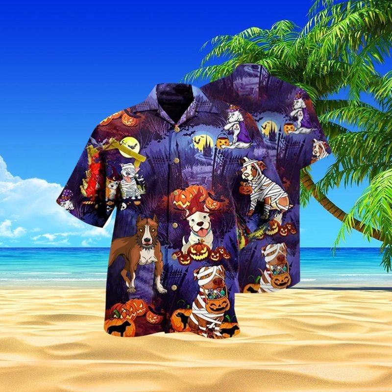 Pitbull Aloha Hawaiian Shirt - The Pitbull Dog Pumpkin Hawaiian Shirt, Halloween Pattern Hawaiian Shirt For Men & Women, Pitbull Lover - Amzanimalsgift