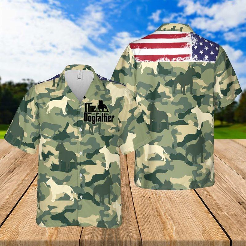 Pitbull Aloha Hawaiian Shirt - US Flag Hawaiian Shirt, Pitbull Dogfather Camo Hawaiian Shirt - Perfect Gift For Men & Women, Pitbull - Amzanimalsgift