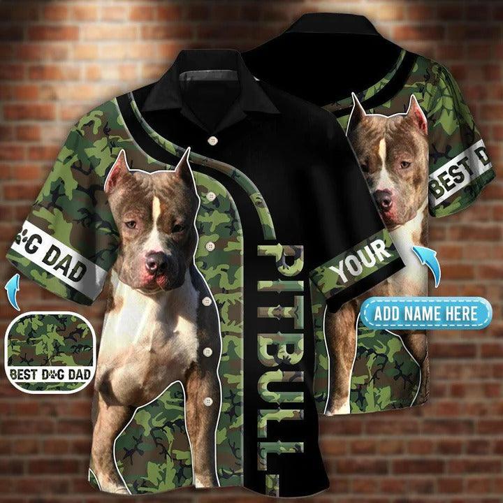 Pitbull Custom Aloha Hawaii Shirt - Custom Name Camo Best Dog Dad Personalized Hawaiian Shirt For Summer - Perfect Gift For Dog Lovers, Friend, Family - Amzanimalsgift