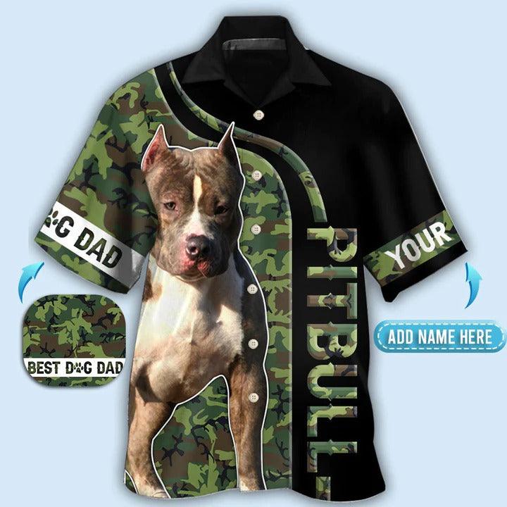 Pitbull Custom Aloha Hawaii Shirt - Custom Name Camo Best Dog Dad Personalized Hawaiian Shirt For Summer - Perfect Gift For Dog Lovers, Friend, Family - Amzanimalsgift
