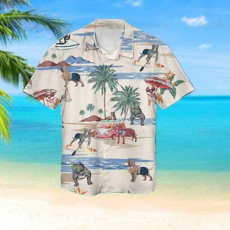 Pitbull Dog Aloha Hawaiian Shirt - Pitbull Dog Beach Life Summer Hawaiian Shirt, Flower Floral Hawaiian Shirt For Men & Women, Pitbull Lover - Amzanimalsgift