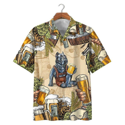 Pitbull Dog Aloha Hawaiian Shirt - Pitbull Dog Drinking Beer Hawaiian Shirt, Pitbull Pet Animal Drunk Hawaiian Shirt For Men & Women, Pitbull Lover - Amzanimalsgift