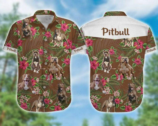 Pitbull Dog Aloha Hawaiian Shirt - Pitbull Dog Pattern Hawaiian Shirt, Hibiscus Tropical Hawaiian Shirt For Men & Women, Dog Lover - Amzanimalsgift