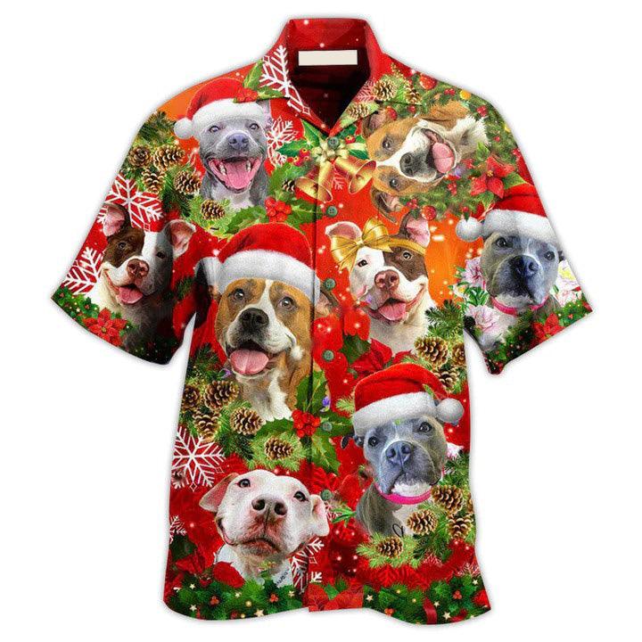 Pitbull Pitbull Aloha Hawaii Shirt - Pitbull Christmas Dogs Are Family Hawaiian Shirt For Summer - Perfect Gift For Dog Lovers, Friend, Family - Amzanimalsgift