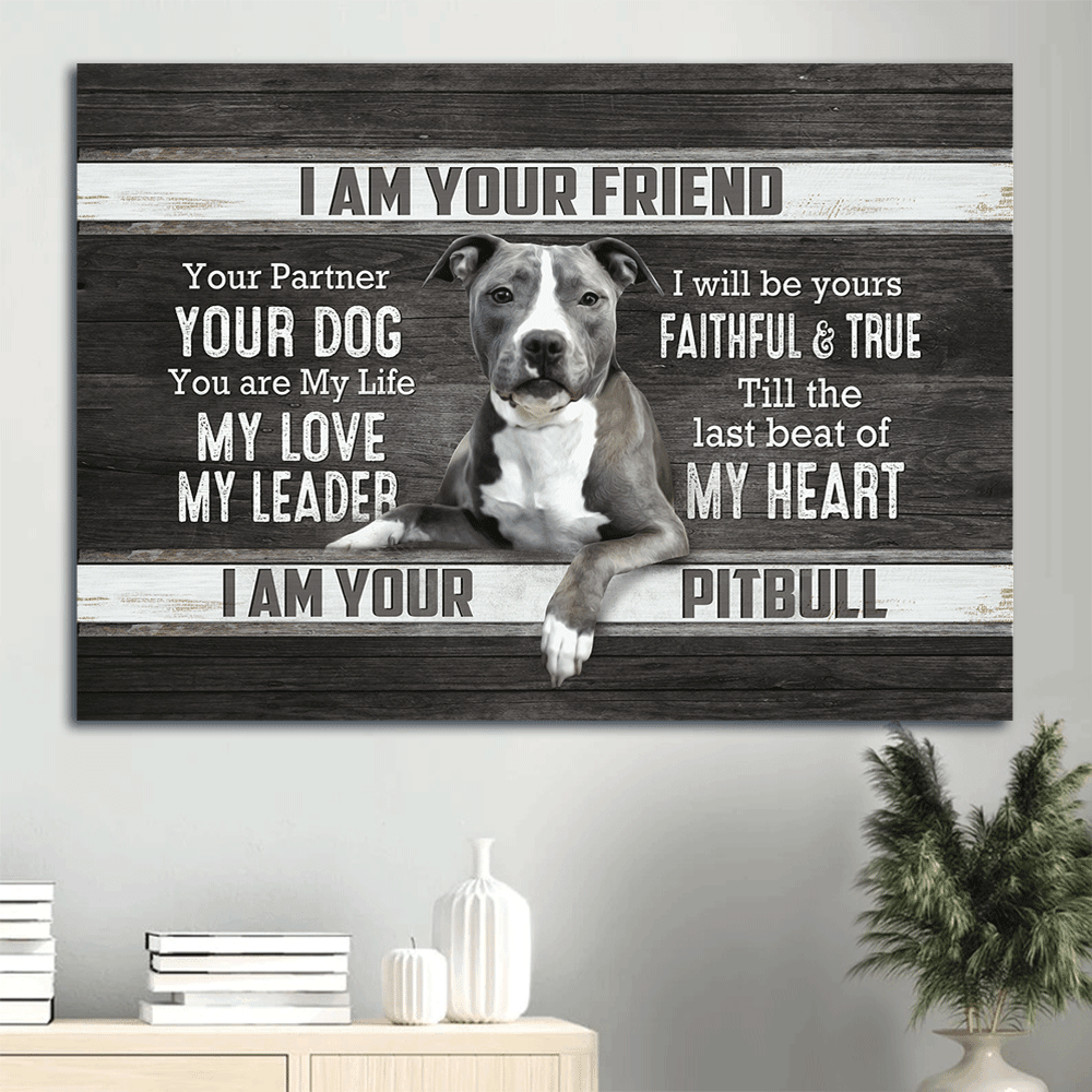 Pitbull Premium Wrapped Landscape Canvas - Pitbull Drawing, Black And White Painting, I Am Your Friend - Perfect Gift For Pitbull Lovers - Amzanimalsgift