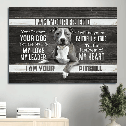 Pitbull Premium Wrapped Landscape Canvas - Pitbull Drawing, Black And White Painting, I Am Your Friend - Perfect Gift For Pitbull Lovers - Amzanimalsgift
