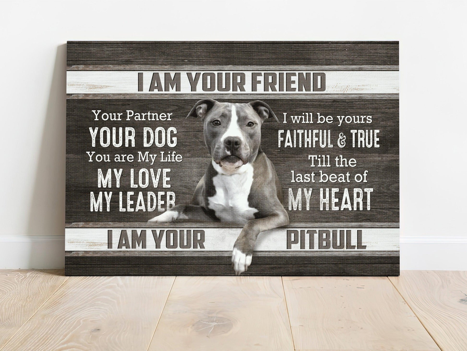 Pitbull Premium Wrapped Landscape Canvas - Pitbull Drawing, Black And White Painting, I Am Your Friend - Perfect Gift For Pitbull Lovers - Amzanimalsgift