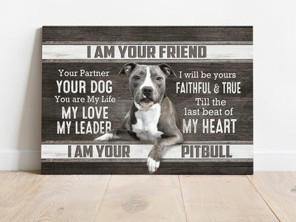 Pitbull Premium Wrapped Landscape Canvas - Pitbull Drawing, Black And White Painting, I Am Your Friend - Perfect Gift For Pitbull Lovers - Amzanimalsgift