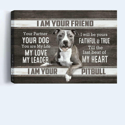 Pitbull Premium Wrapped Landscape Canvas - Pitbull Drawing, Black And White Painting, I Am Your Friend - Perfect Gift For Pitbull Lovers - Amzanimalsgift