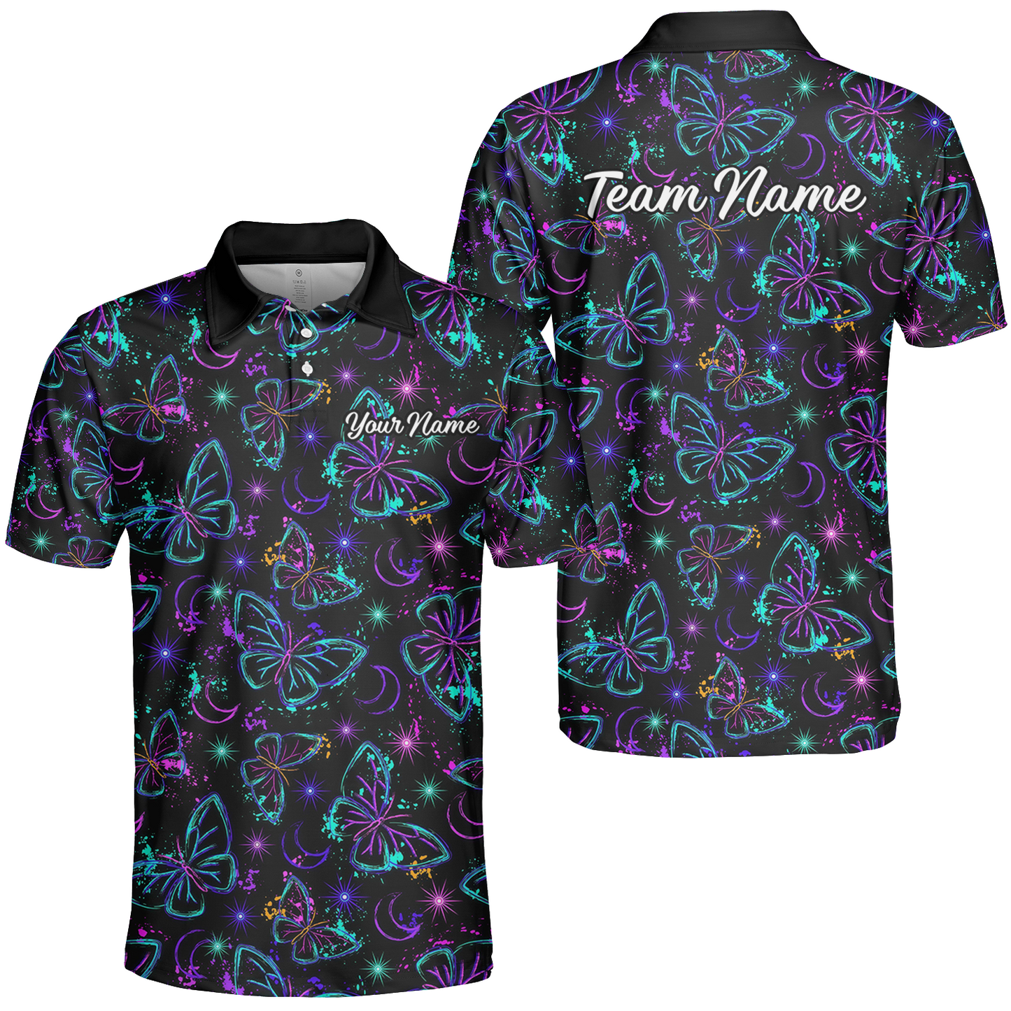 Custom Bowling Jersey Polo Shirt, Butterfly Moon Bowling, Custom Bowling Jersey Team Shirt For Players With Name & Team Name