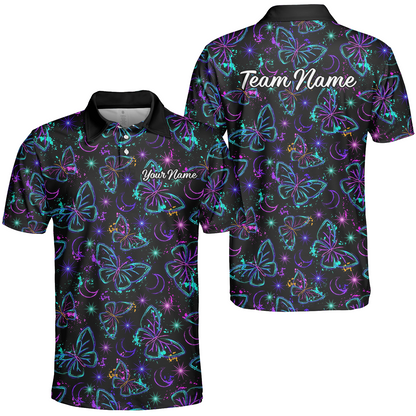 Custom Bowling Jersey Polo Shirt, Butterfly Moon Bowling, Custom Bowling Jersey Team Shirt For Players With Name & Team Name