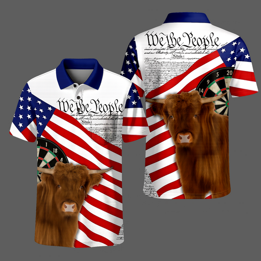 Custom Highland Cattle Shirts For Darts with Pocket, Highland Cattle On The Farm Leat Uniform Jersey - Dartboard Unisex Polo Shirts
