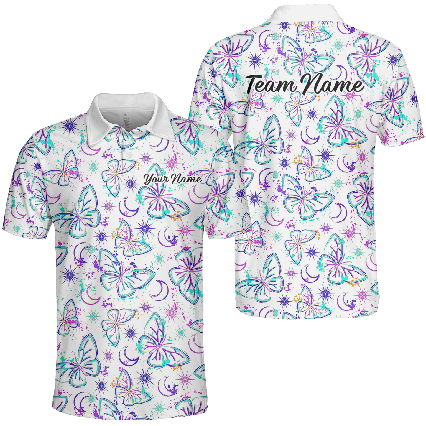 Custom Bowling Jersey Polo Shirt, Butterfly Moon Bowling, Custom Bowling Jersey Team Shirt For Players With Name & Team Name