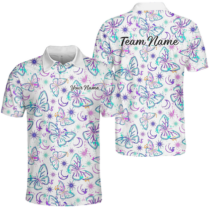Custom Bowling Jersey Polo Shirt, Butterfly Moon Bowling, Custom Bowling Jersey Team Shirt For Players With Name & Team Name