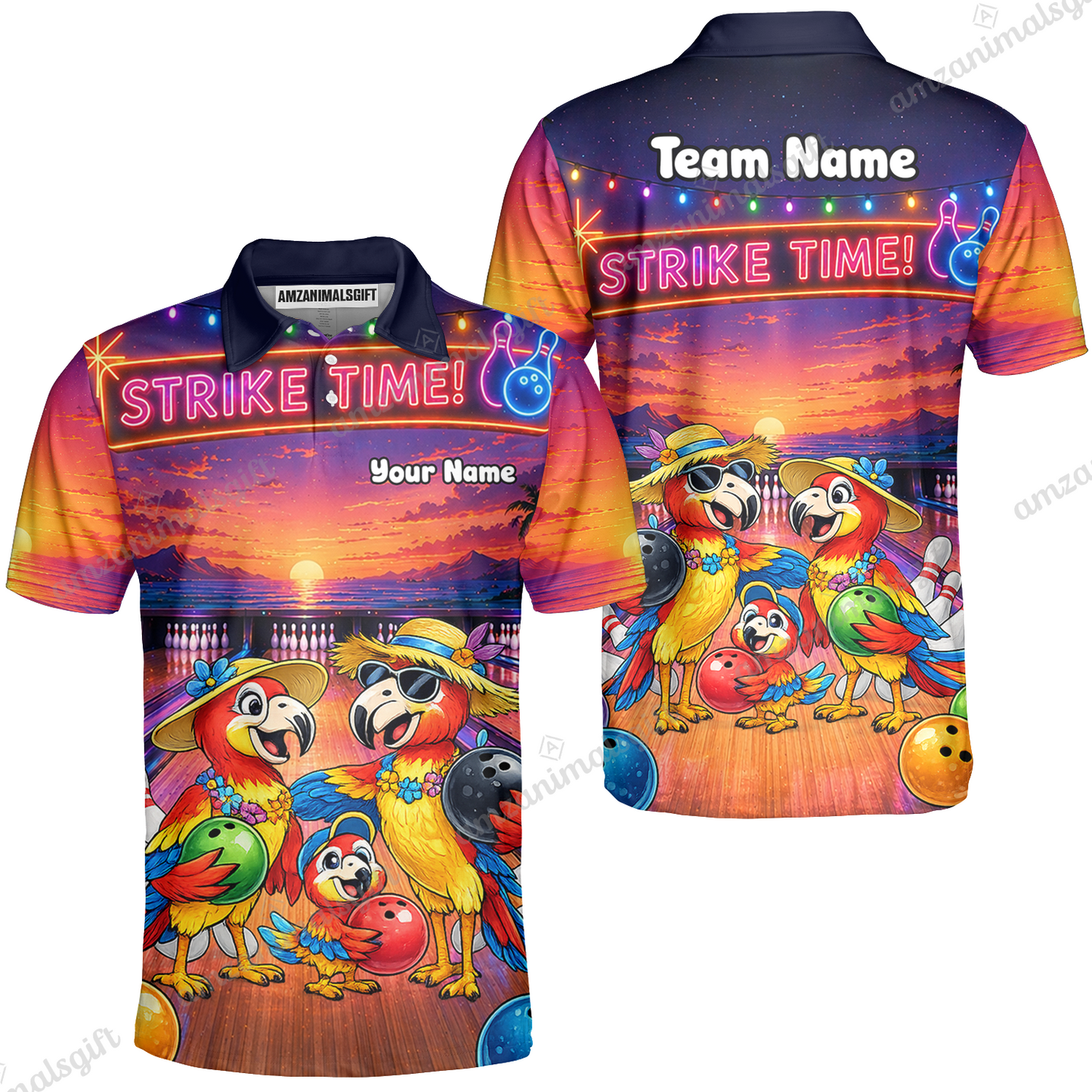 Custom Bowling Jersey Polo Shirt, Parrot Family, Custom Bowling Jersey Team Shirt For Players With Name and Team Name
