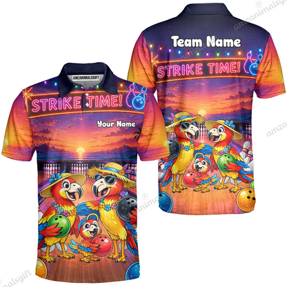 Custom Bowling Jersey Polo Shirt, Parrot Family, Custom Bowling Jersey Team Shirt For Players With Name and Team Name