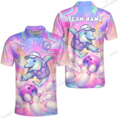Custom Bowling Jersey Polo Shirt, Dolphin In Galaxy, Custom Bowling Jersey Team Shirt For Players With Name and Team Name