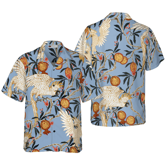 Pomegranates And Cockatoos Hawaiian Shirt, Colorful Summer Aloha Shirts For Men Women, Perfect Gift For Husband, Wife, Boyfriend, Friend - Amzanimalsgift