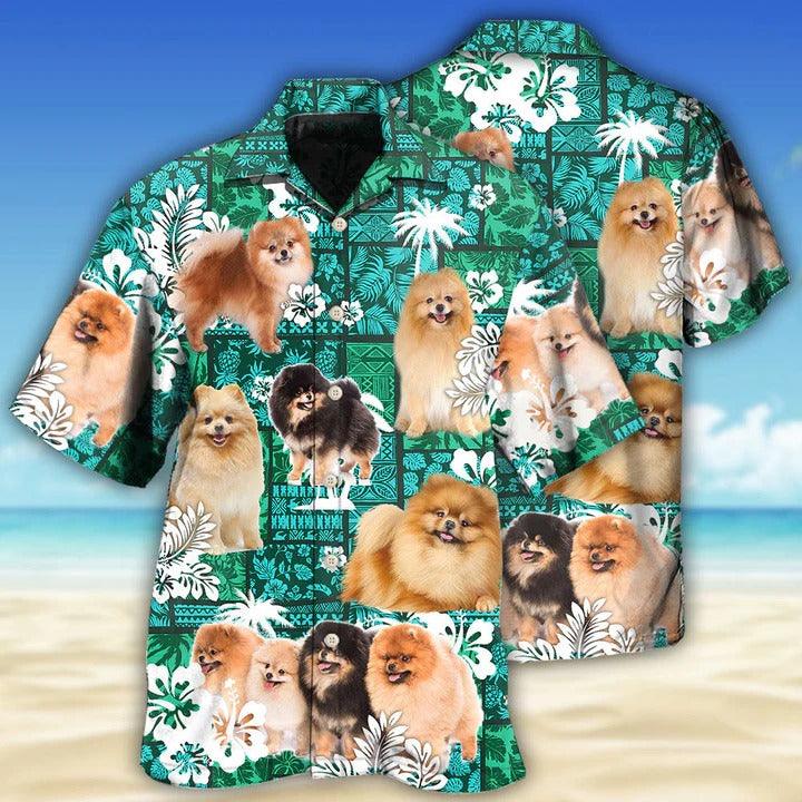 Pomeranian Aloha Hawaii Shirt - Green Tropical Dog Lover Hawaiian Shirt For Summer - Perfect Gift For Dog Lovers, Friend, Family - Amzanimalsgift