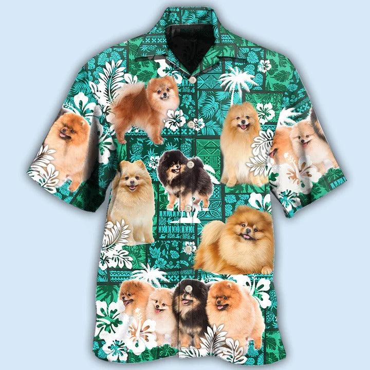 Pomeranian Aloha Hawaii Shirt - Green Tropical Dog Lover Hawaiian Shirt For Summer - Perfect Gift For Dog Lovers, Friend, Family - Amzanimalsgift