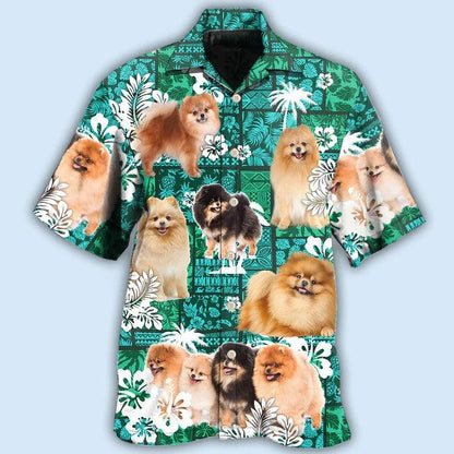 Pomeranian Aloha Hawaii Shirt - Green Tropical Dog Lover Hawaiian Shirt For Summer - Perfect Gift For Dog Lovers, Friend, Family - Amzanimalsgift