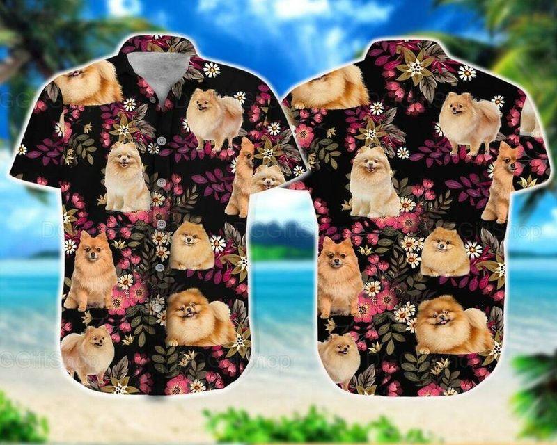 Pomeranian Dog Aloha Hawaiian Shirt - Pomeranians Dog Beach Pattern Hawaiian Shirt, Flower Floral Hawaiian Shirt For Men & Women, Dog Lover - Amzanimalsgift