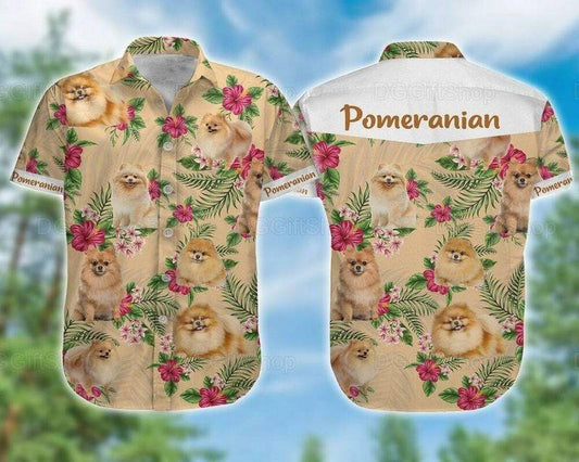 Pomeranian Dog Aloha Hawaiian Shirt - Pomeranians Dog Beach Pattern Hawaiian Shirt, Hibiscus Flowers Hawaiian Shirt For Men & Women, Dog Lover - Amzanimalsgift