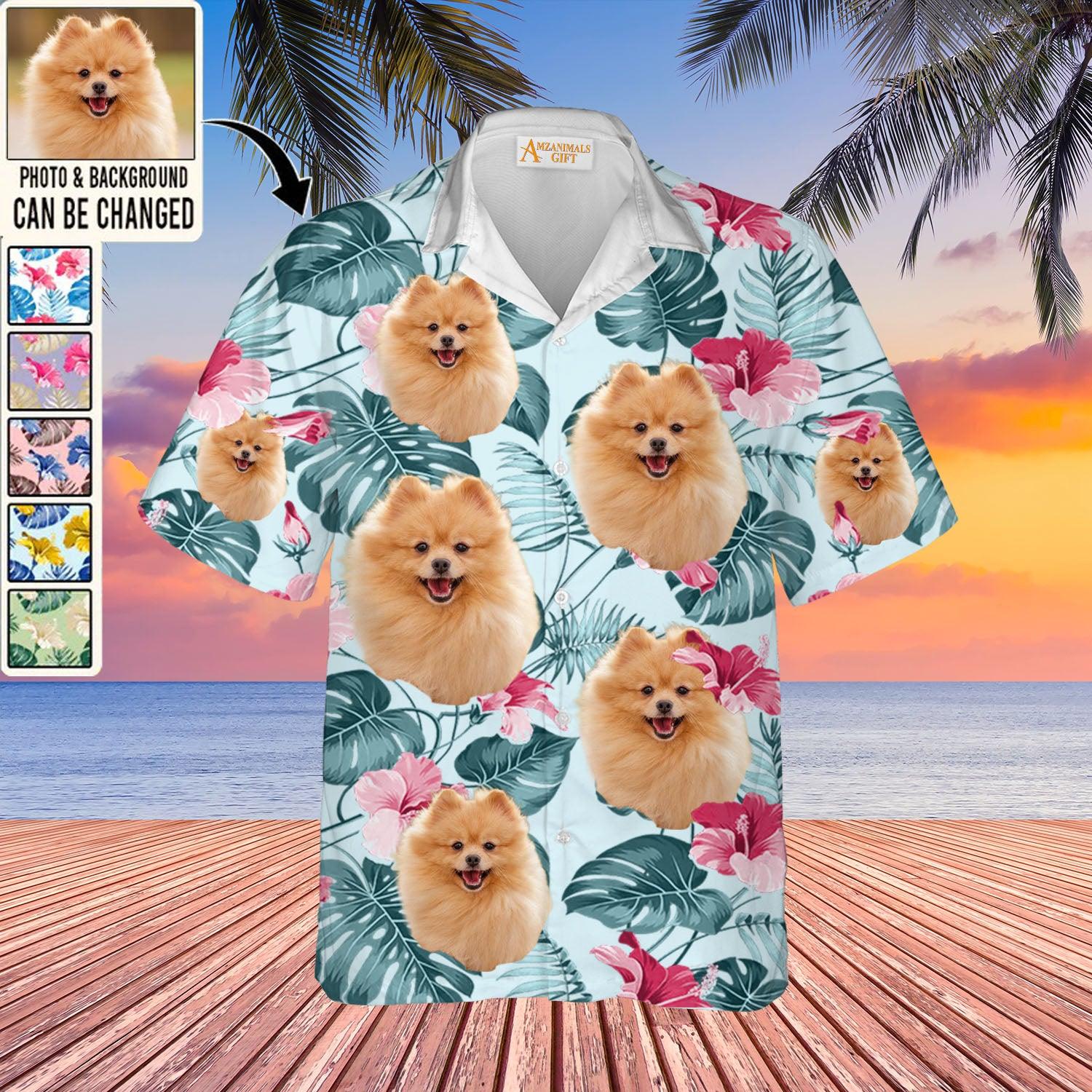 Pomeranian Face Custom Aloha Hawaii Shirt - Dog Custom Photo With Tropical Pattern Personalized Hawaiian Shirt - Perfect Gift For Dog Lovers, Friend, Family - Amzanimalsgift