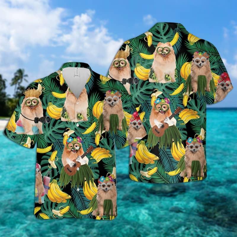 Pomeranian Hawaiian Shirt, Tropical Leaves Hawaiian Shirt For Men - Perfect Gift For Pomeranian Lovers, Husband, Boyfriend, Friend, Family - Amzanimalsgift