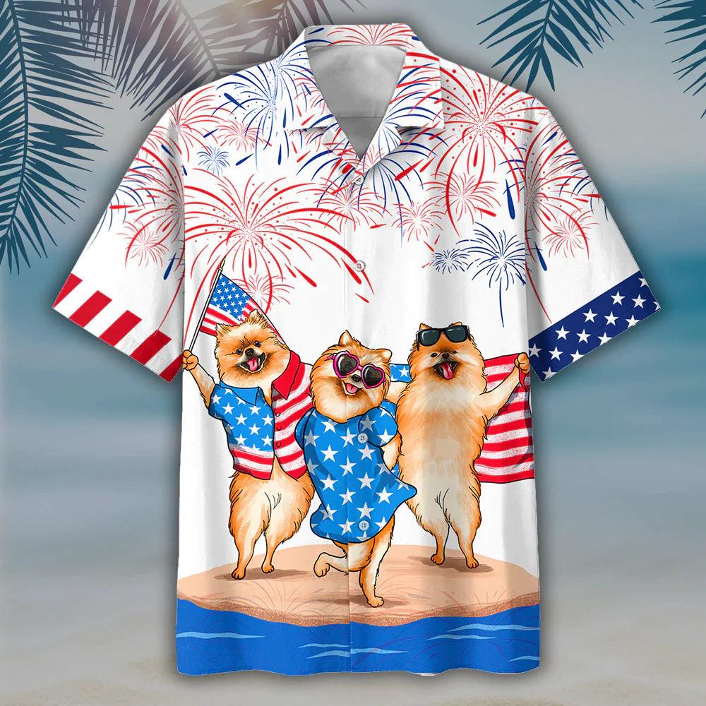 Pomeranian Independence Day Aloha Hawaiian Shirts For Summer, Dog Fourth Of July Apparel Aloha Hawaiian Shirt For Men Women, Gift For Dog Lovers - Amzanimalsgift