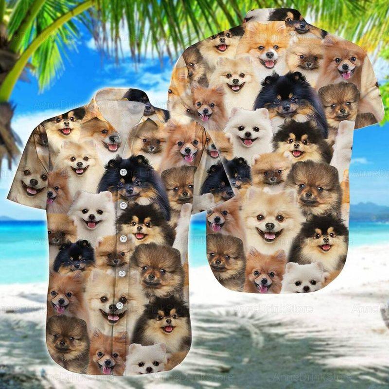 Pomeranians Dog Aloha Hawaiian Shirt - Pomeranians Dog Beach Pattern Hawaiian Shirt, Black & Yellow Dog Hawaiian Shirt For Men & Women, Dog Lover - Amzanimalsgift