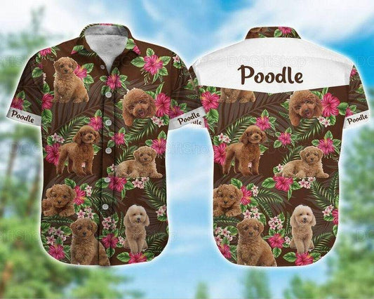 Poodle Dog Aloha Hawaiian Shirt - Cute Brown Poodle Dog Beach Life Hawaiian Shirt, Hibiscus Tropical Pattern Hawaiian Shirt For Men & Women, Dog Lover - Amzanimalsgift